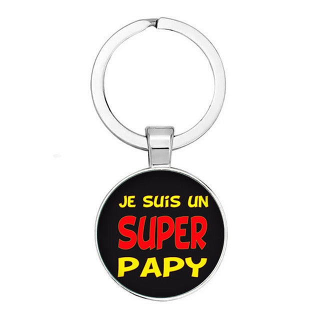 Nouveau Populaire Super Grand-MèRe ModèLe De Porte-CléS Cadeau Grand-PèRe Pendentif Rond En Relief Mode Porte-CléS Pendentif Cad